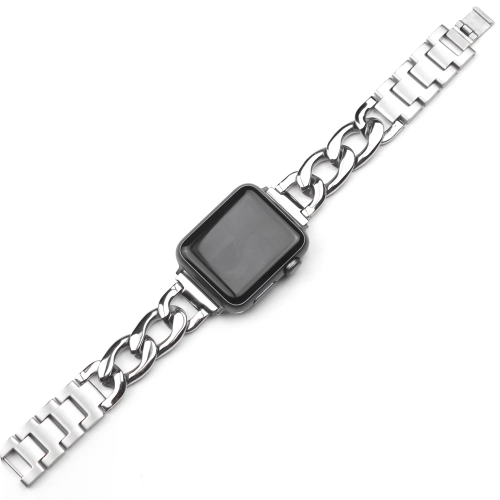 Apple Watch Band Cuban Link Stainless Steel Bracelet for Series 6, 5, 4, 3, SE, 2 - Compatible with 38mm, 40mm, 42mm, 44mm image 3