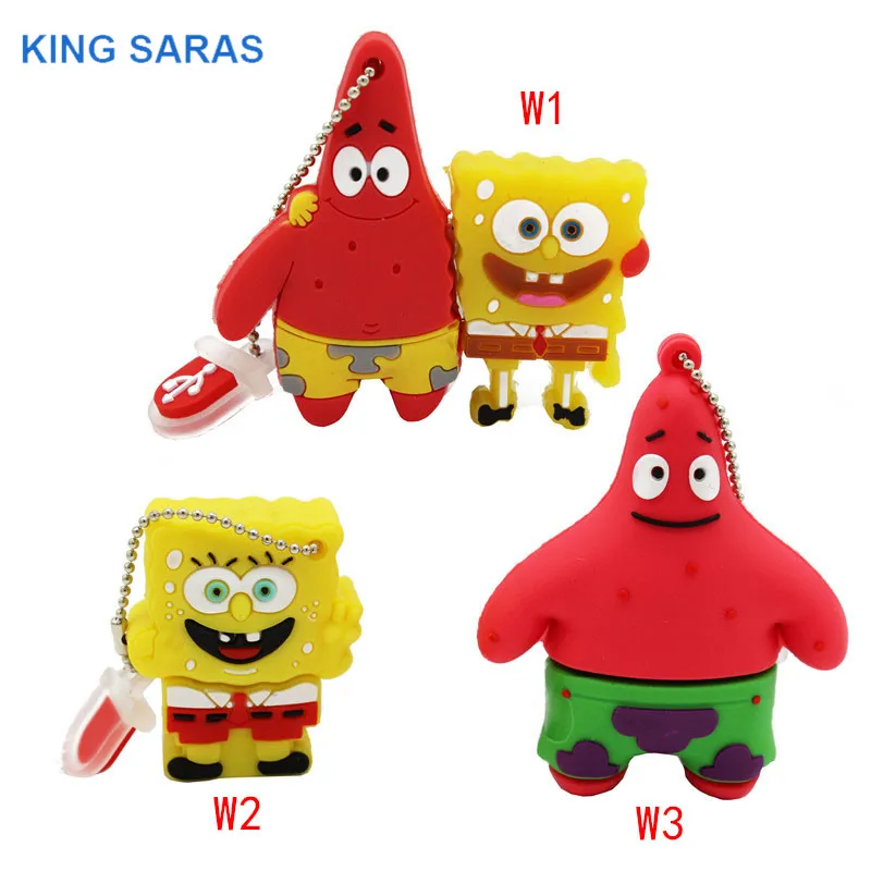 KING SARAS классный милый usb флеш-накопитель Губка Боб usb 2,0 4 ГБ 8 ГБ 16 ГБ 32 ГБ Флешка 64 ГБ
