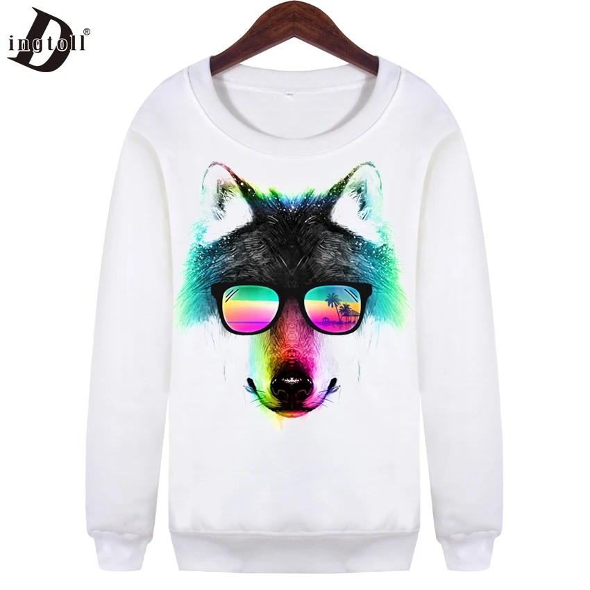 Dingtoll Fashion Multi Wolf Harajuku Printed Sweatshirt Hoodies Women Casual Design Long Sleeve Ladies Pullovers WMH119 | Женская одежда