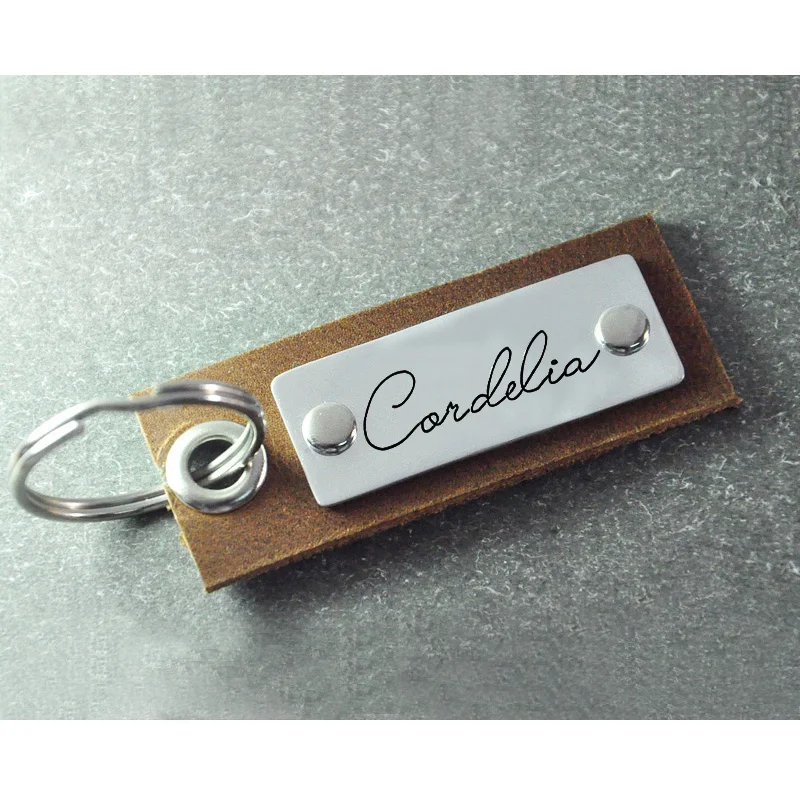 

Leather Keychain alloy bar Personalized Gift for Father's Day signature keychain signature keyring leather key chain