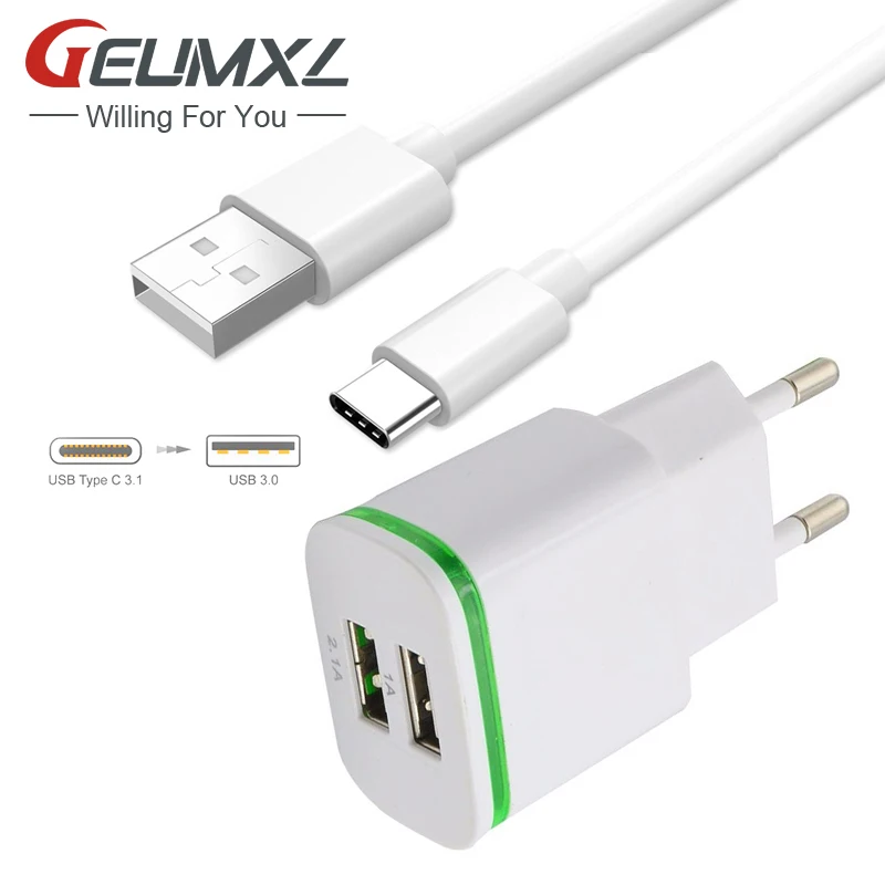 

GEUMXL 2A EU Plug Type C USB Date Cable Phone Wall Charger Adapter For Samsung Galaxy A5 A3 A7 2017 Note 8 S8 Lg G6 G5 V20