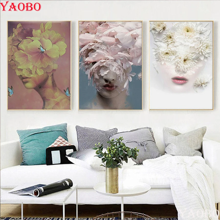3PCS Diamond Embroidery Girls with Flowers Diy Paintings Full drill square/round rhinestone Mosaic painting home decor | Дом и сад