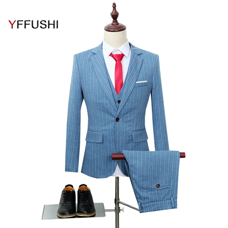Yffushi новый мужской костюм комплект из 3 предметов Красный Полосатый смокинг