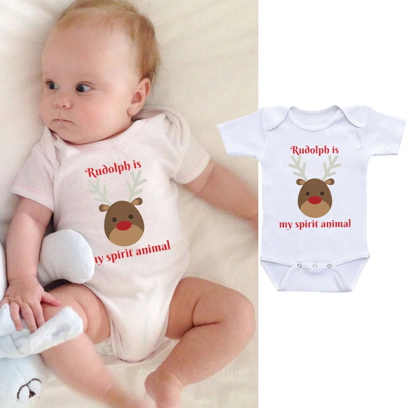 

DERMSPE Summer New Baby Boys Girls Short Sleeve Letter Print My Spirit Animal Cartoon Cotton Romper Baby Clothes White Hot Sales