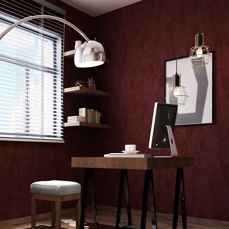 Горячая Распродажа нетканые однотонные винно красные обои винтажные пятнистые