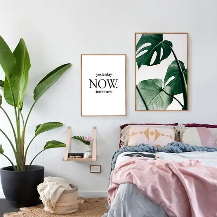 Слоган зеленые листья стены Художественный набор холст искусство пальмовое