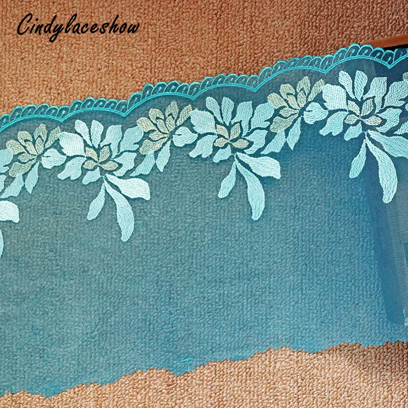 Кружевная отделка темно-синего цвета с вышивкой ширина 2 м сетчатая Тюлевая