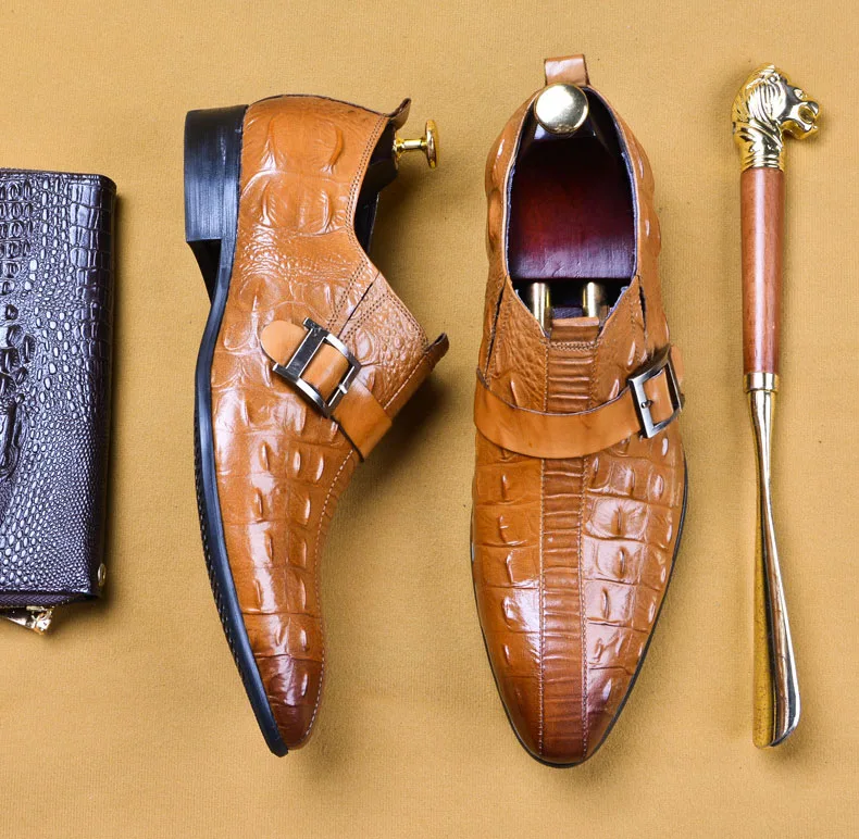 Brown Black 2019 Crocodile Pattern Genuine Leather Luxury Buckle Wedding Party Dress Shoes Design High Quality Men's Suit | Обувь