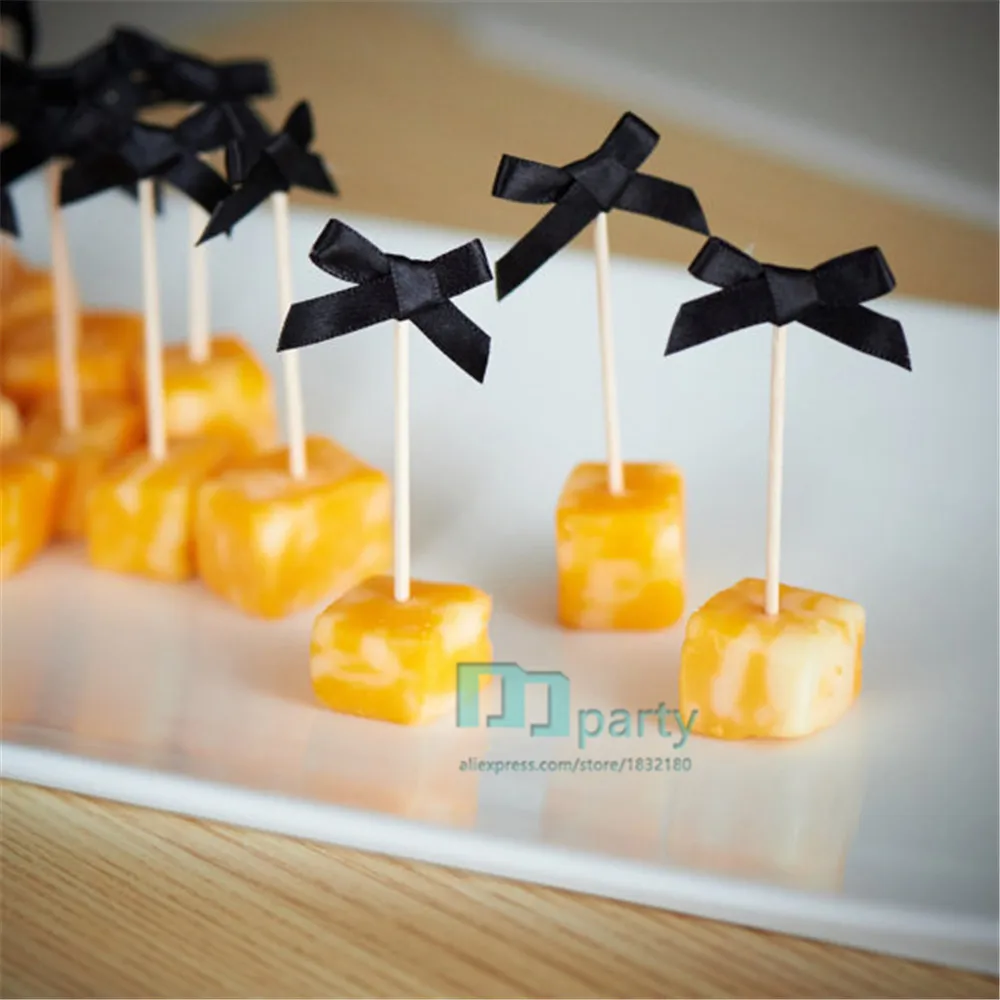50 шт. цветные медиаторы для еды на заказ бара вечевечерние с черным бантом