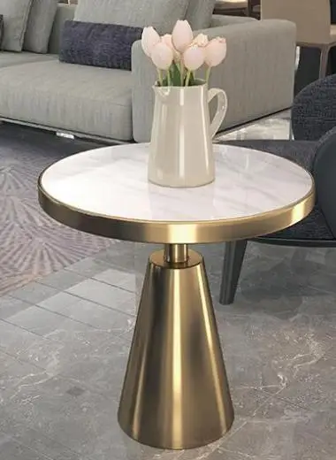 50Dx57H whitegold Дизайнерский мраморный приставной столик, простой современный диван для гостиной, угловой балкон, Маленький журнальный столик, круглый стол - Цвет: 50Dx57H whitegold