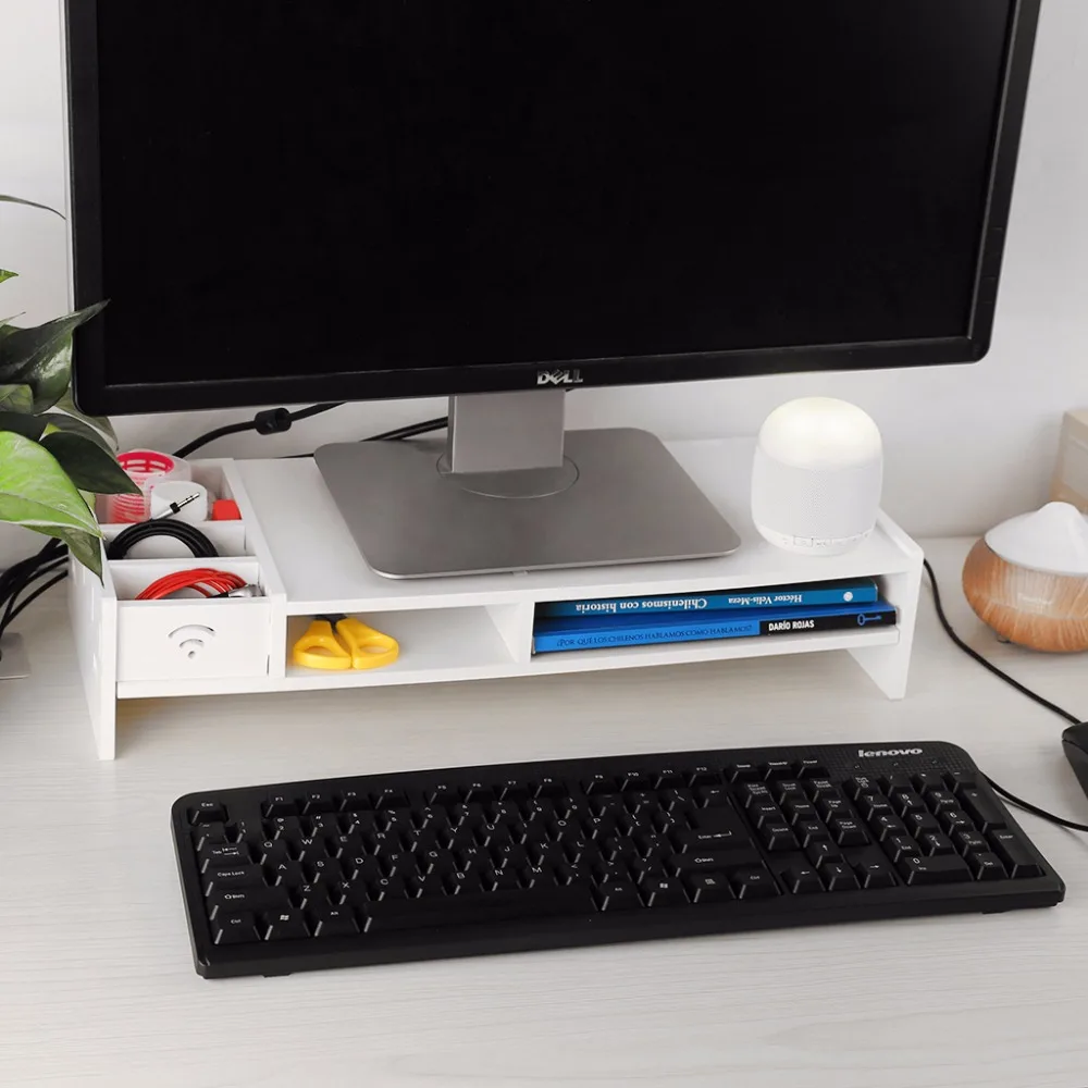Finether Wood Plastic Composite Computer Monitor Stand Desktop Organizer Rack with 5-Compartment Storage for Office Supplies | Дом и сад