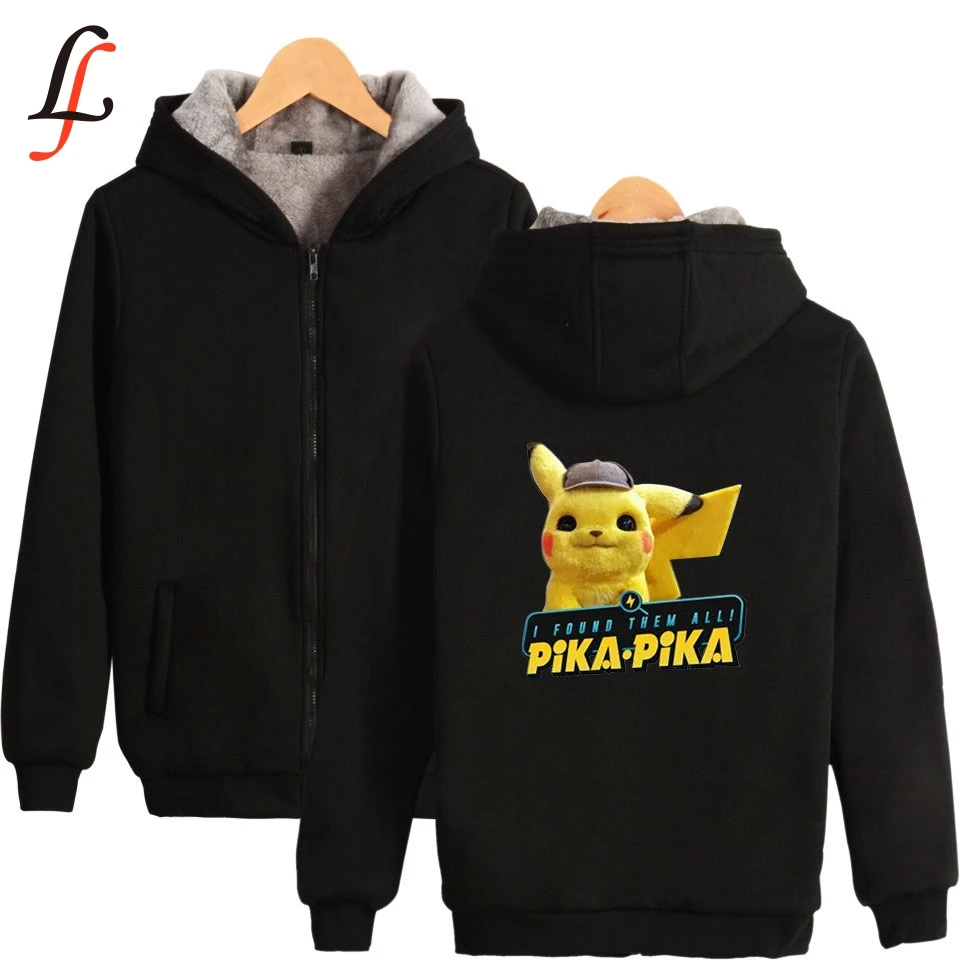 Толстовка с капюшоном Pikachu теплая зимняя уличная куртка унисекс на молнии 2019| |