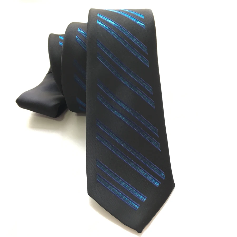 

Fashion Casual Slim Ties Jacquard Woven Necktie Blue Border with Golden Stripes Free Shipping