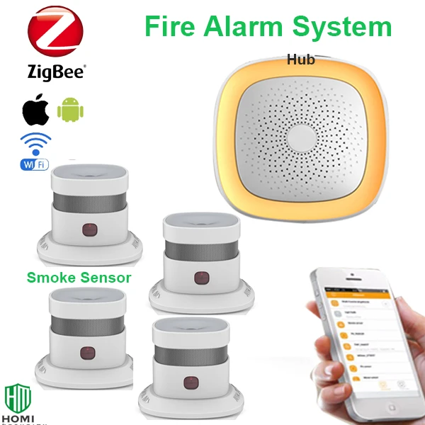 Система дымовой сигнализации Zigbee Беспроводная с 4 датчиками и