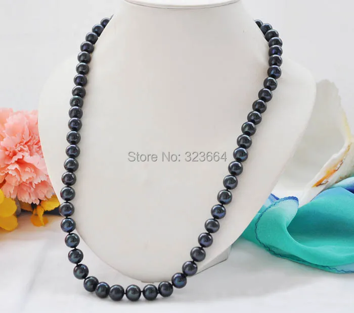 AA++ 18" 11mm black round freshwater cultured pearl necklace