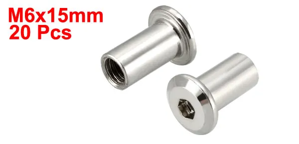 M6x15mm Uxcell 20 шт./лот M6x12/15/17/22 мм железа Никель покрытием заклепки винты с шестигранной головкой Вставить болтов и гаек пост мебельной фурнитуры застежка-молния - Цвет: M6x15mm