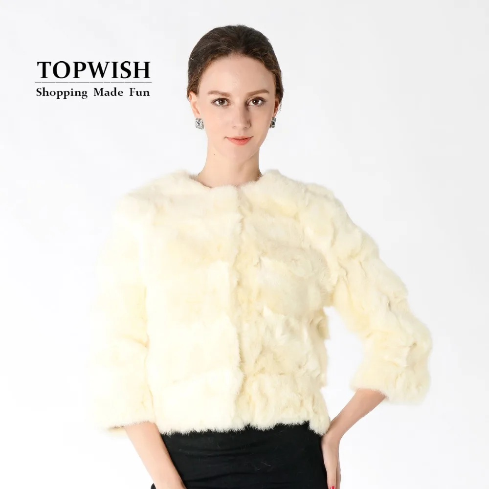 Новый модный 100% настоящий мех кролика куртка из натурального меха для женщин