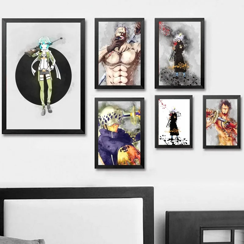 Shino Sword Art Online Zoro Onepiece акварель аниме плакат на холсте художественная живопись