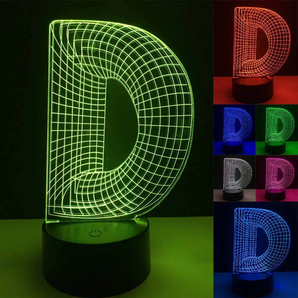 Уникальный 3D ночник с буквой алфавита D 7 цветов градиентный Настольный