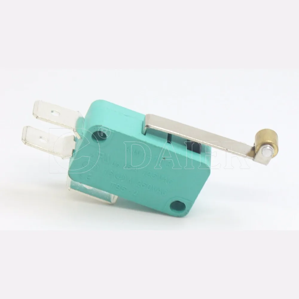 10 шт./лот 3 Pin SPDT 300GF микропереключатель длинный роликовый рычаг микро-переключатели 16A 250VAC 6,35x0,8 мм терминал Зеленый KW1-103-Z7 20A 125 в