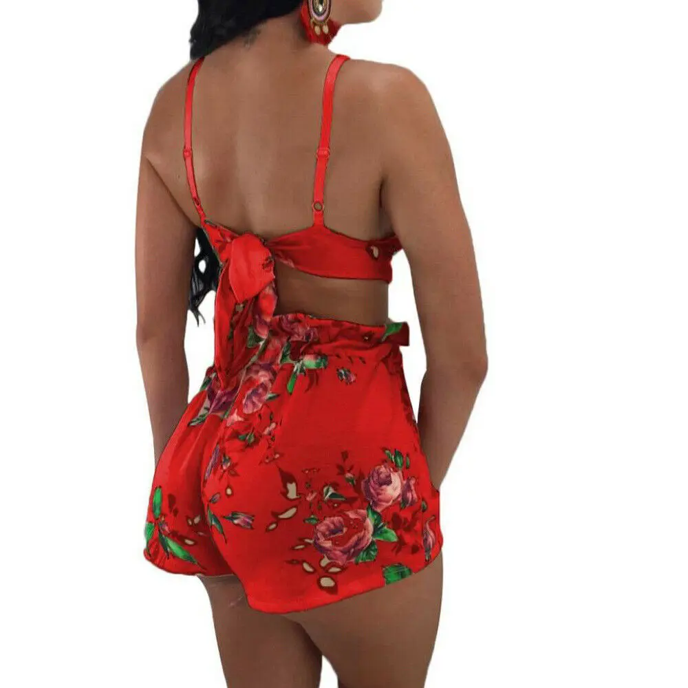 Женский короткий топ с цветочным принтом повседневный комплект из 2 предметов |