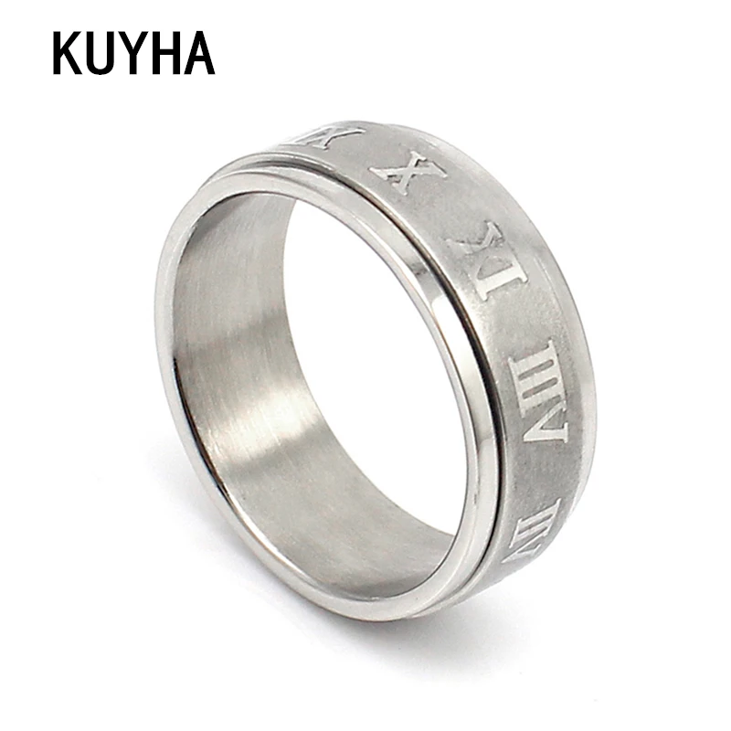 

2016 New 316L stainless steel Roman numerals spin rings for men jewelry FREE SHIPPING