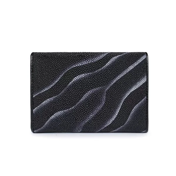 Женский кошелек унисекс настоящая кожа ската черный из натуральной кожи|designer