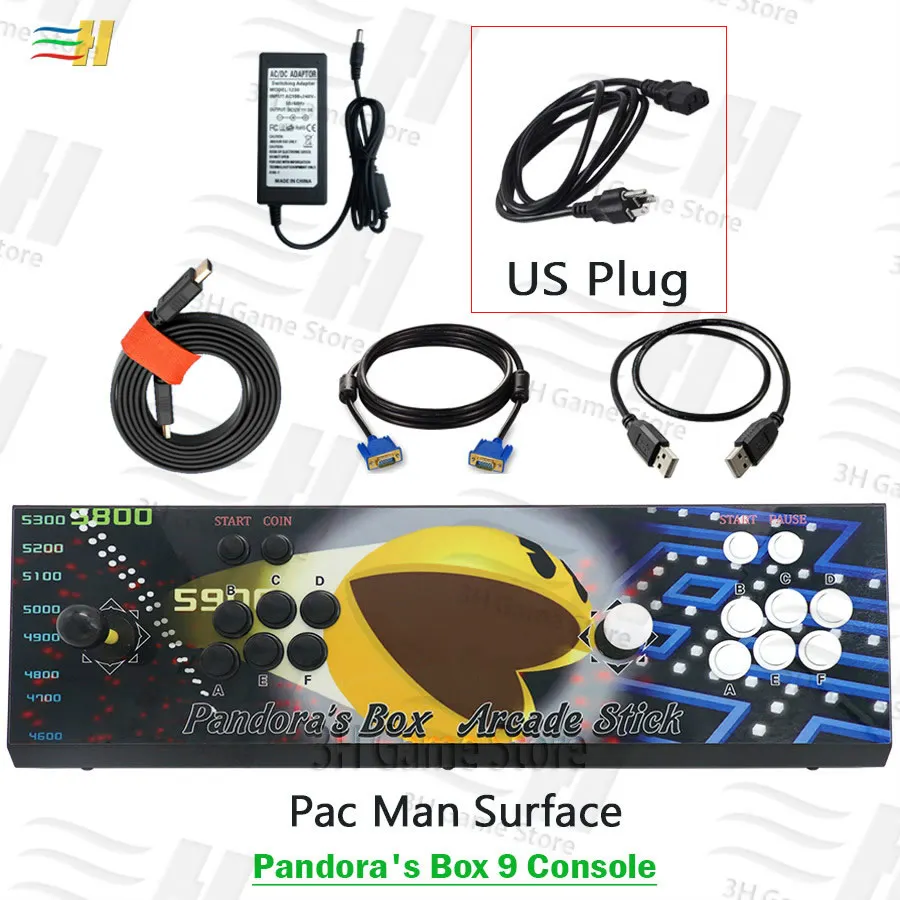 PB9 pacman US plug 2 игрока Pandora Box 9 железная консоль встроенный в 1500 В 1 аркадная игра подключи и играй usb джойстик для ПК ps3 pandora's 5S 6s 7 - Цвет: PB9 pacman US plug
