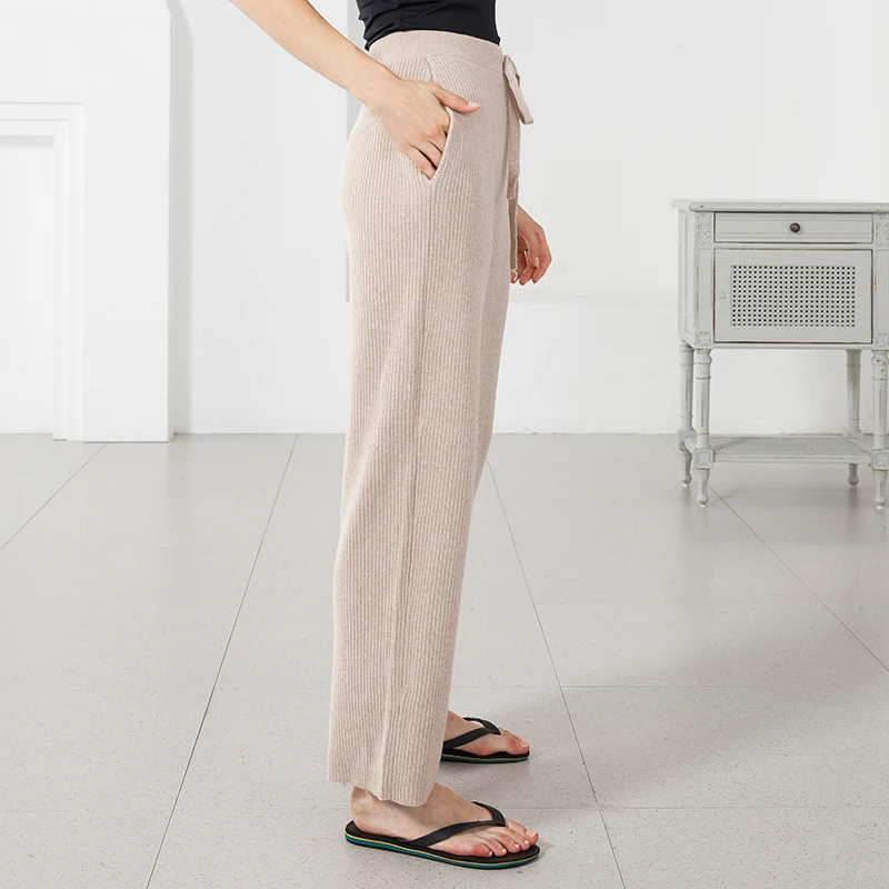 Женские брюки из 100% чистого кашемира модные зимние однотонные супер теплые для