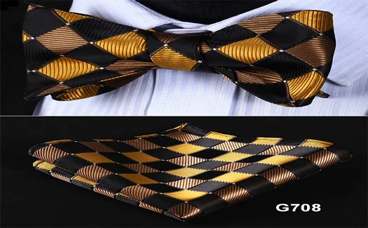 G708 Bc2001l чистый черный Проверьте Классический шелк жаккард Тканые Для мужчин Бабочка Самостоятельная галстук-бабочка бабочкой Карманный площадь платок костюм комплект - Цвет: G708
