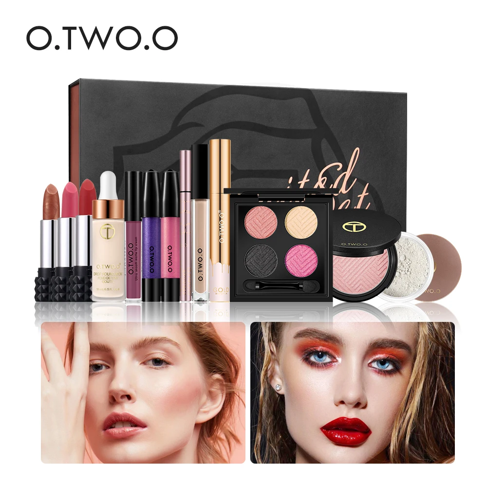 O. TWO. O 13 шт. Подарочный набор Тушь для ресниц+ подводка для глаз+ матовый блеск для губ помада+ пластина для теней для век+ жидкая основа LS07