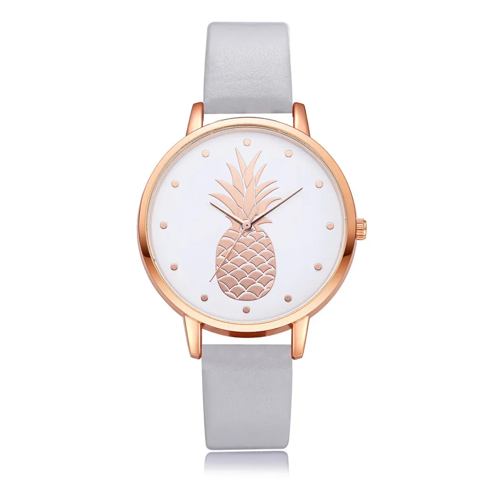 

Women's Leather Watch #FD123 Simple Scale Pineapple Seal Stainless Steel Dial Casual Quartz Wrist Watch relogio a50