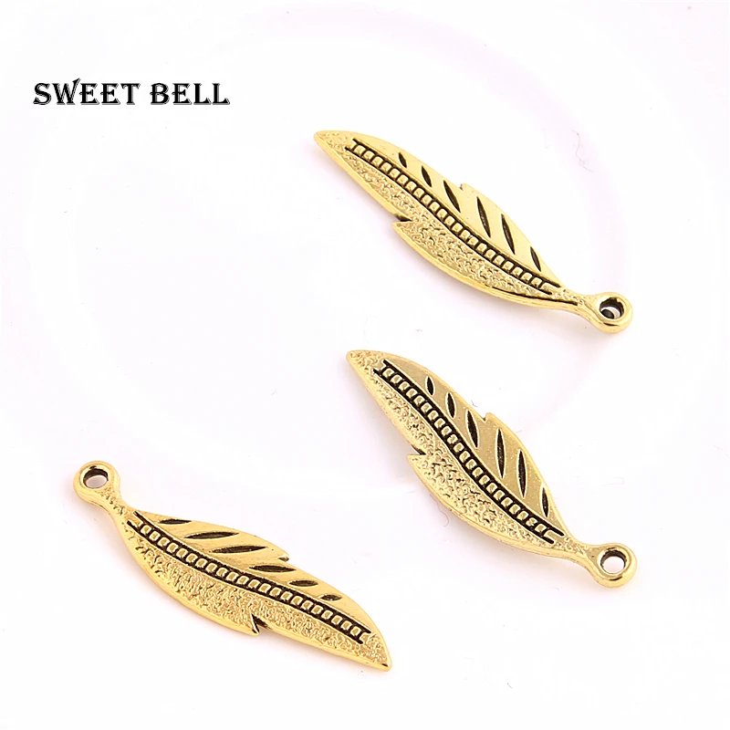 SWEET BELL 50 шт. 9*33 мм трехцветные металлические маленькие подвески в виде перьев