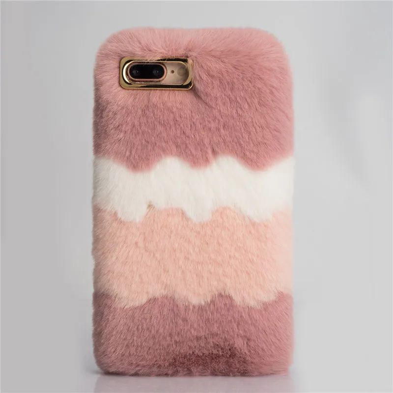 Cute Fluffy Rabbit Hair Fur Warm Case For iphone X Xs Max Xr 7 8 6 6s Plus Ice cream bean paste Soft TPU Cover |