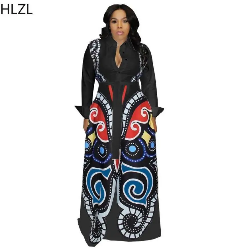 

2019 New Autumn Winter African Ethnic Ankara Maxi Shirt Dresses for Women Long Sleeves Wedding Dress Traditional Africa Clothing