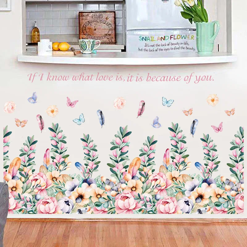New Floral baseboard for Living room Nursery Room Wall Stickers Vinyl Decals Flower Sticker Kids Home Decor | Дом и сад