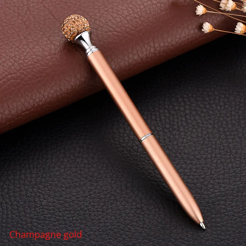 Champagne gold 14-Цвет кристальная ручка Бизнес встречи металлическая ручка милые женские Подарочные ручки для офиса подарок джентльмен масло Шариковая ручка - Цвет: Champagne gold