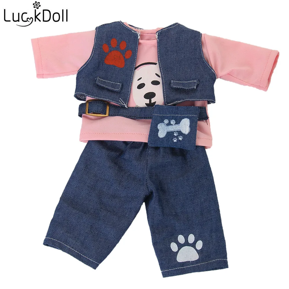 LUCKDOLL 4 шт. модный жилет+ сумка+ длинный рукав+ джинсы для куклы 18 дюймов или 43 см аксессуары для куклы