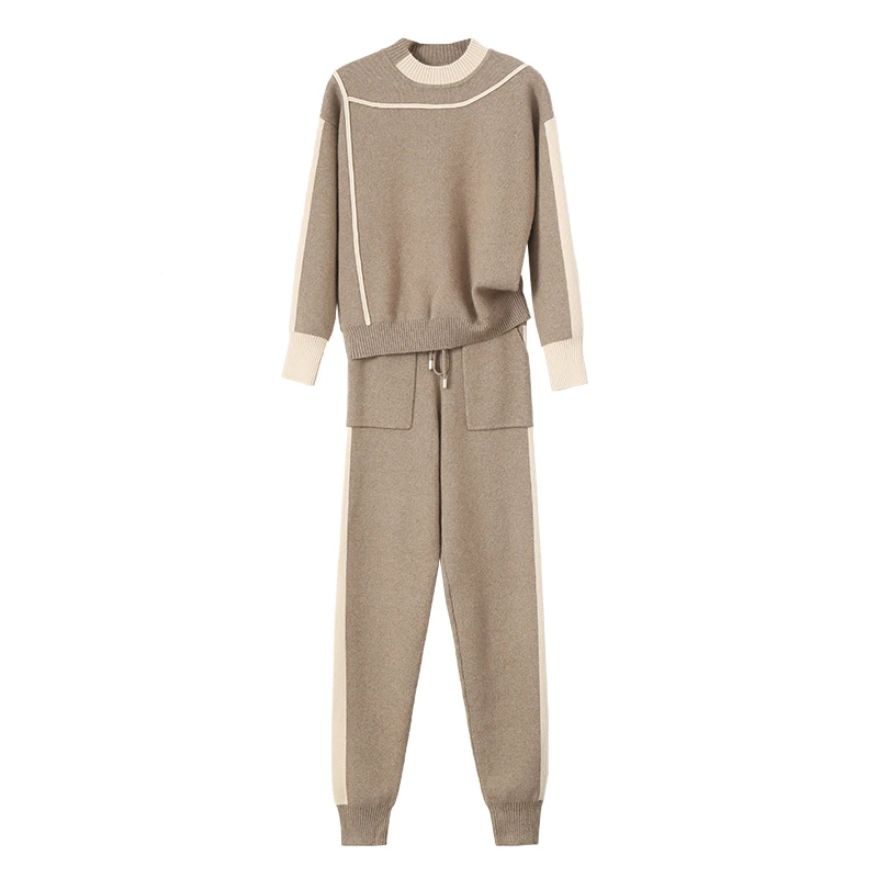 Спортивный костюм из шерсти и бамбукового волокна с круглым вырезом кулиской