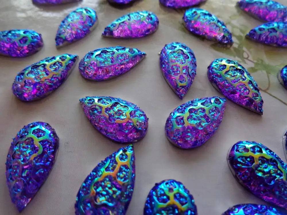 100 шт. ослепительный фиолетовый цвет AB Стразы из смолы для пришивания 10*18 со