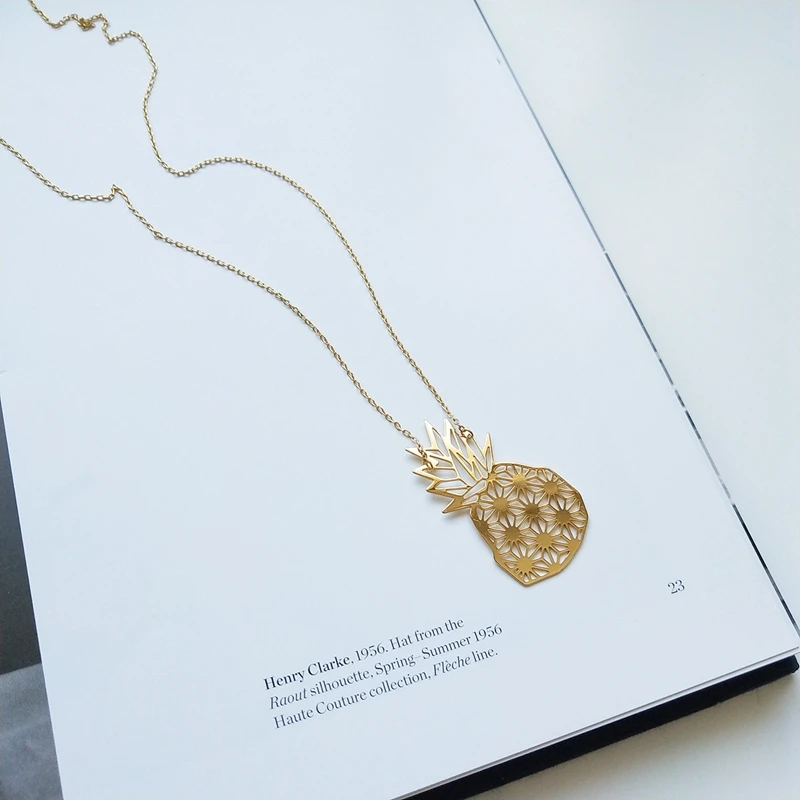 925 sterling silver pineapple pendant necklace gold openwork long sweater jewelry gift | Украшения и аксессуары