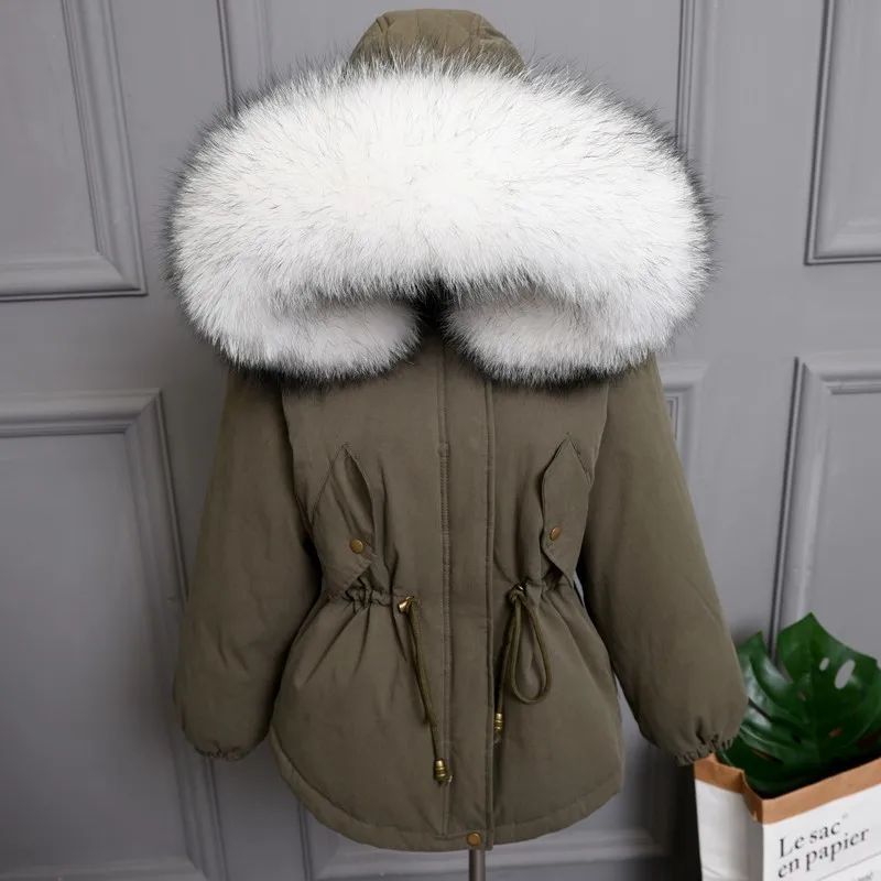 ArmyGreen white Plus size Natural Fur White Duck Down Winter Coat women's jacket with hood Thicken Warm women's down Parka chaqueta mujer YRE05 - Цвет: ArmyGreen white