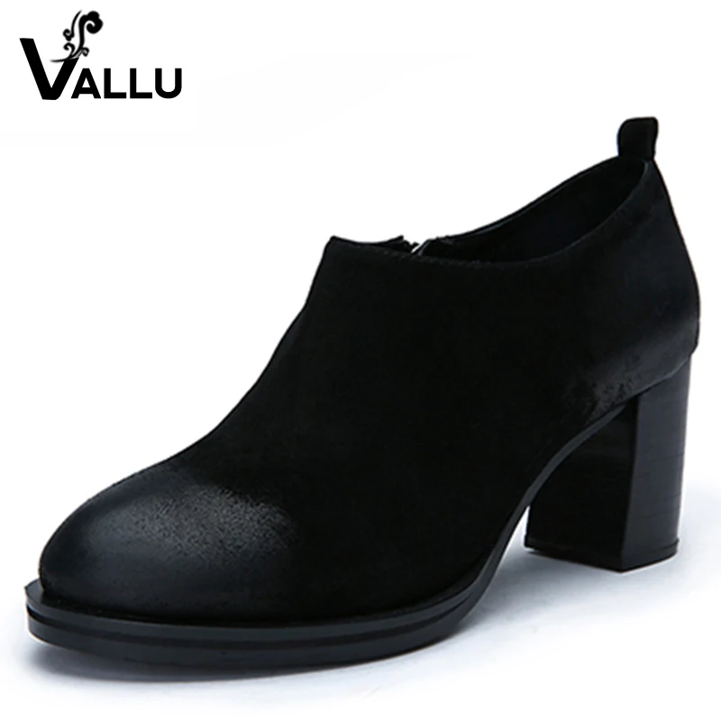 Женские Замшевые полусапожки однотонные ботильоны из коровьей замши на толстом