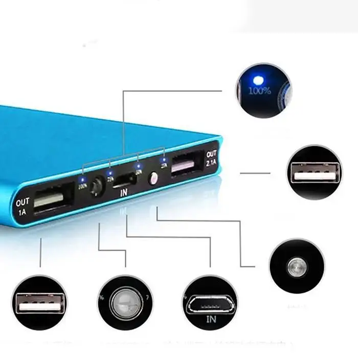 Ультра тонкий внешний аккумулятор 20000 мАч портативный с двумя usb портами