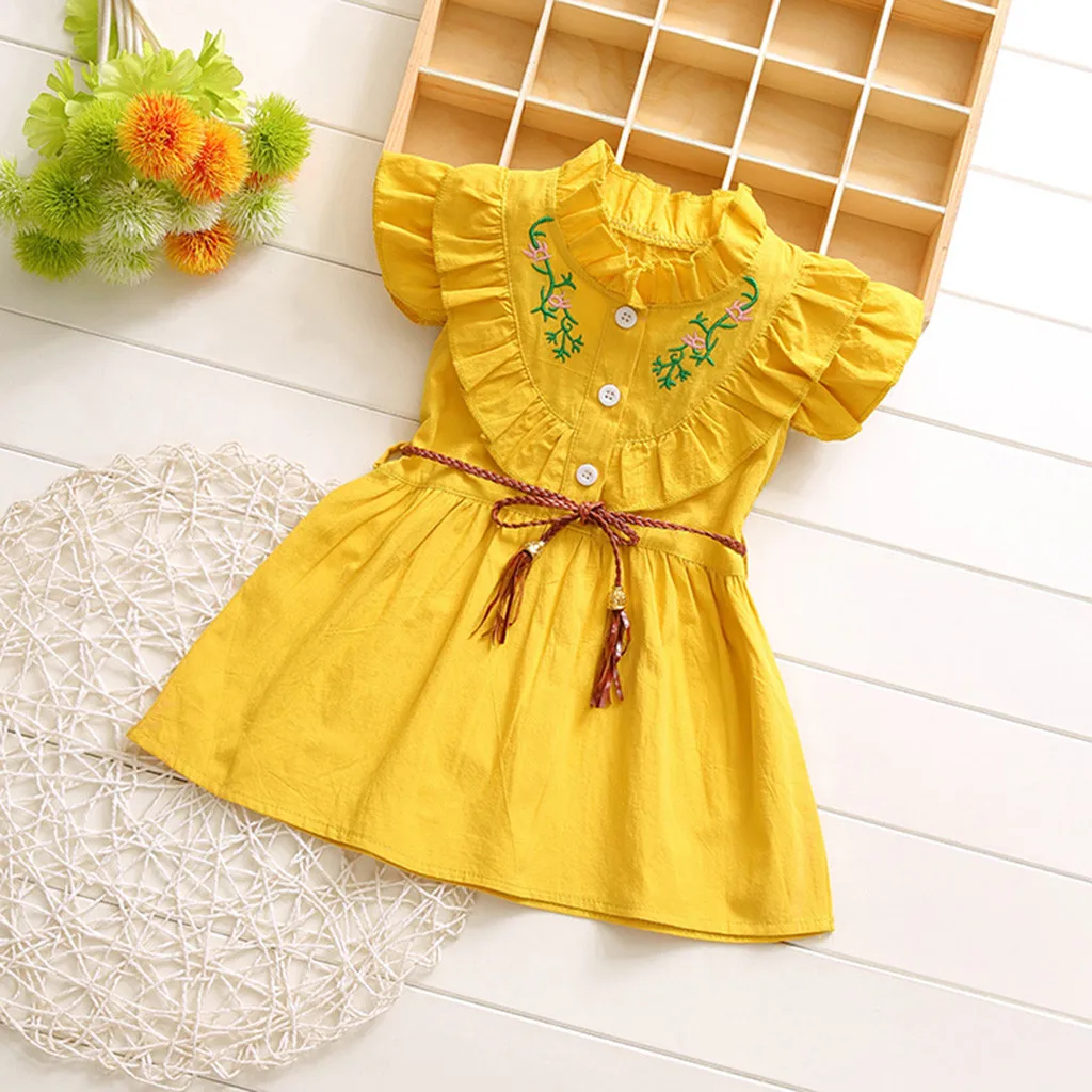 Одежда для малышей детские девочек рукава-крылья кружевное с рюшами новые платья