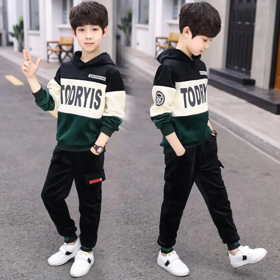 2019 Kids Clothes Boys Spring Autumn Pleuche Sports Suit Set School Children Clothing 2pcs Sweatshirt+Pants Causal | Детская одежда и