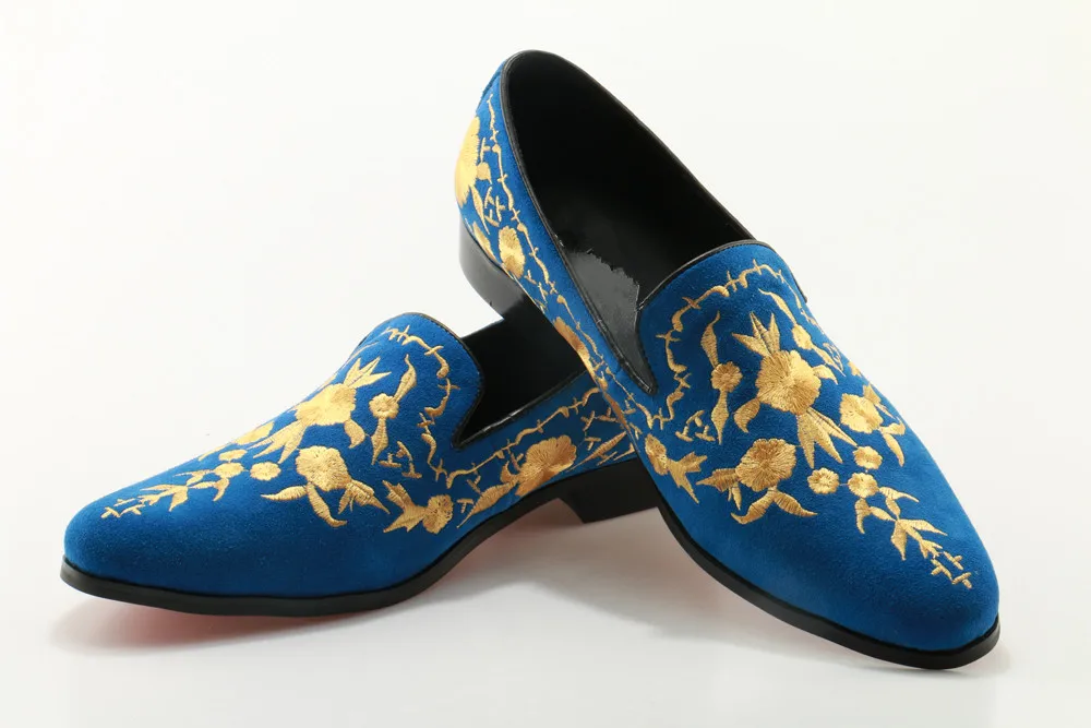 Мужская повседневная обувь из замши модные мужские лоферы с вышитыми цветами