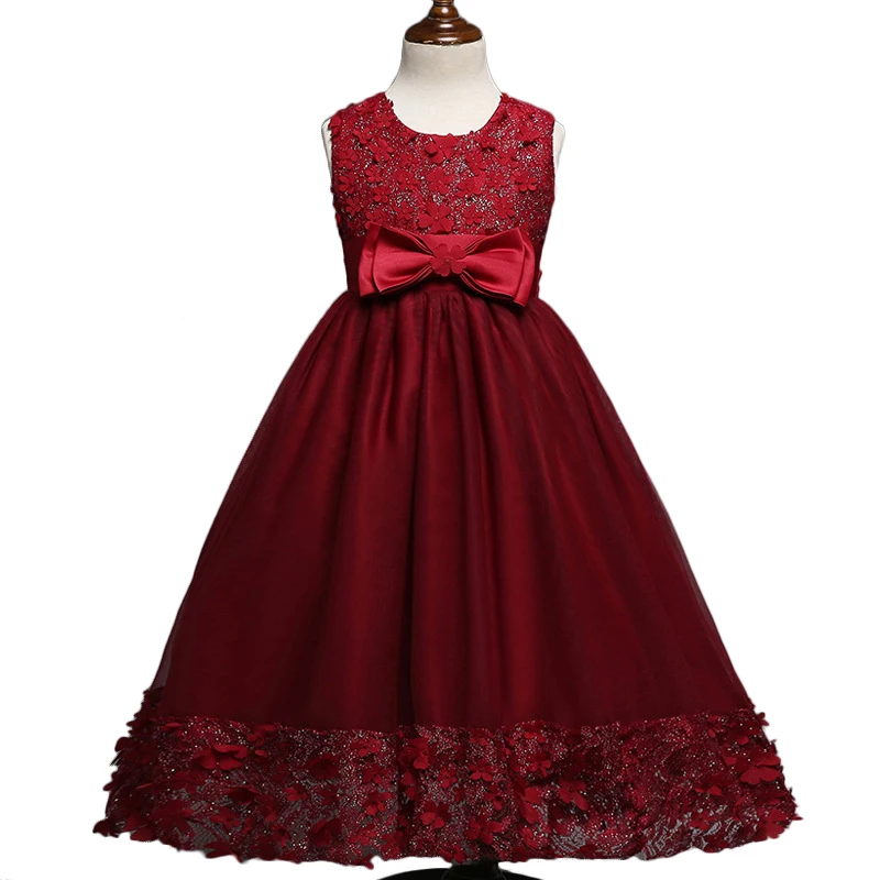 Girls Flowers Lace dress graduation gowns children evening wedding Red pink kids bridesmaid vestido de festa infantil saia | Детская