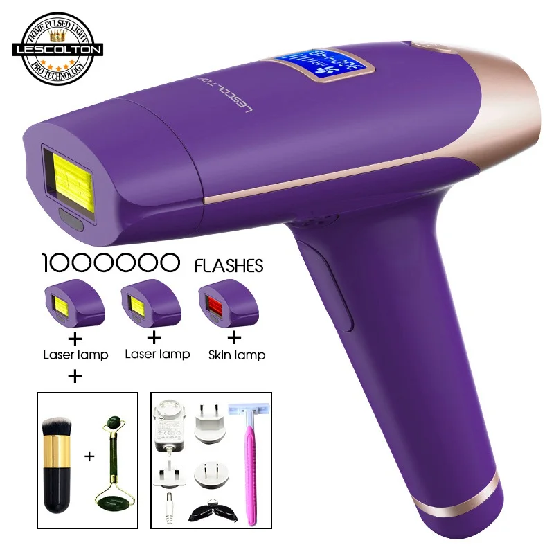 1000000times purple3 Лазерный эпилятор lescolton 1000000 раз, 4 в 1, Эпилятор IPL, эпилятор для удаления волос с ЖК-дисплеем, лазерное постоянное бикини - Цвет: 1000000times purple3