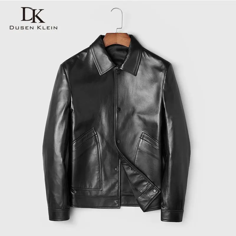 

Men Genuine Leather Jacket Real Sheepskin Jackets Casual Short Black Stand Collar Pockets 2019 Autumn New Jacket for Man 19C310
